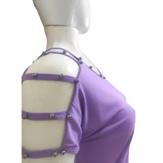 Blusinha Plus Size Manga Curta Tira Vazada Viscolycra Pérola Metalizada GG 44/48 - Rosa