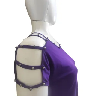 Blusinha Plus Size Manga Curta Tira Vazada Viscolycra Pérola Metalizada GG 44/48 - Rosa