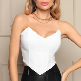 Corselete Morcego Bojo Tomara Que Caia Ponta de Bico Cropped - Preto