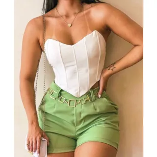 Corselete Morcego Bojo Tomara Que Caia Ponta de Bico Cropped - Preto