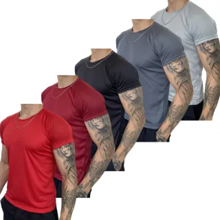 Kit Masculino de Camisetas Dry Fit - Treino - Casual - Academia - Branco-Bord-Pret-Chumbo-Prata