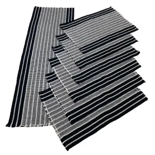 Jogo de Mesa Americano de Tear com 7 peças: Decoração Chic e Imperdível - Preto faixa