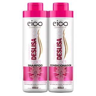 Shampoo e Condicionador Eico Deslisa Fios 800ml + Máscara Antifrizz Hidratação Brilho 1kg - Único