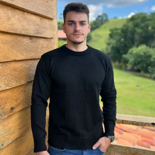 Suéter Masculino de Frio com Gola Redonda - Azul