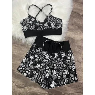 Top cós preto + Short curto - Conjunto Fitness Crossfit - B