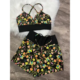 Top cós preto + Short curto - Conjunto Fitness Crossfit - B