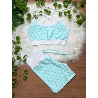Short + Top para Academia - Conjunto perfeito para seus treinos - Rosa detalhes azul bebê
