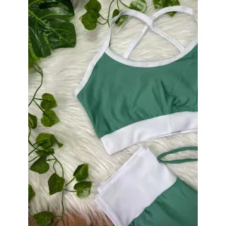 Short + Top para Academia - Conjunto perfeito para seus treinos - Rosa detalhes azul bebê