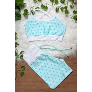 Short + Top para Academia - Conjunto perfeito para seus treinos - Rosa detalhes azul bebê