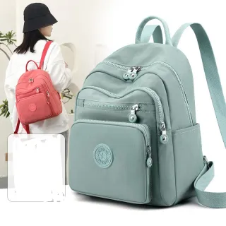 Média Viagem Simples Sólida Cor Leve Feminina Escolar Pano Nylon Moda Casual Mochila - ROSA5107