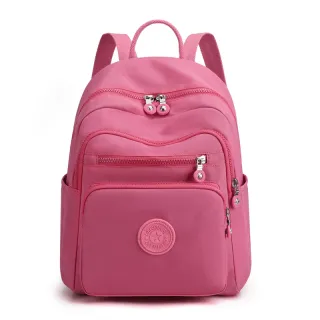 Média Viagem Simples Sólida Cor Leve Feminina Escolar Pano Nylon Moda Casual Mochila - ROSA5107