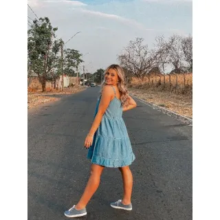 Vestido Jeans Claro Curto Feminino Camadinha - Jeans claro tamanho unico