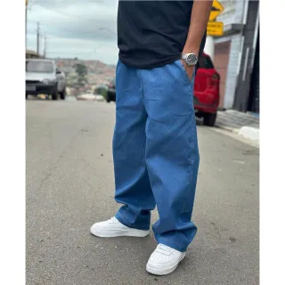 Calça jeans estilo skatista larga reta baggy Balão - Azul Escuro