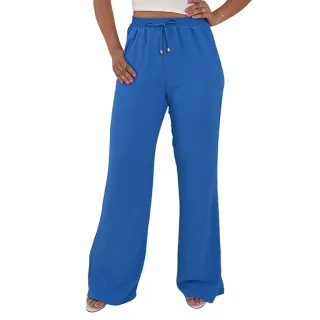 Moda Casual: Calça Pantalona Feminina de Cintura Alta - Tendência Wide Leg - Marinho