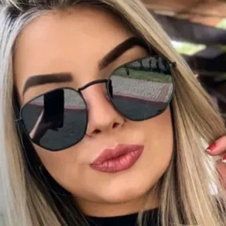 Óculos sol feminino masculino hexagonal armação metal - Azul