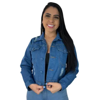 Original Jaqueta Jeans Feminina Cropped Manga Longa Lycra - Jeans 3