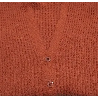 Moda outono inverno: Blusa feminina de frio, cardigans com botão e suéter tricô - Marsala