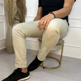 Calça Casual Slim Masculina de Sarja com Elastano - Chumbo