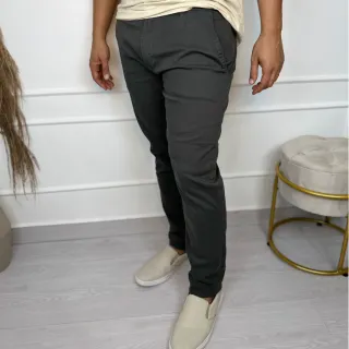 Calça Casual Slim Masculina de Sarja com Elastano - Chumbo