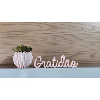 Palavra Gratidão e Kit Vaso Origami - Cobre