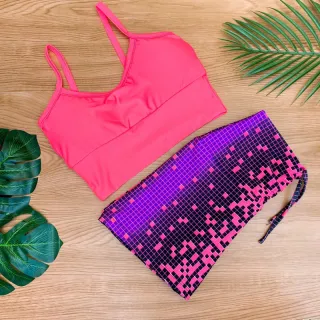 Conjunto Fitness Feminino Estampado - Cropped Top com Bojo e Short de Cordinha Regulagem - Estampa 2