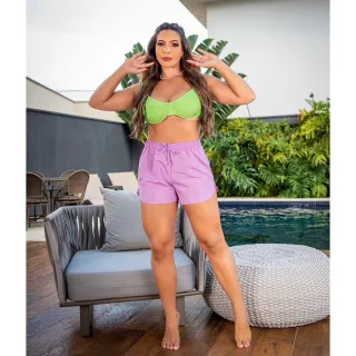 Moda Fitness Short Feminino Tactel para Academia Caminhada Crossfit - Verde neon