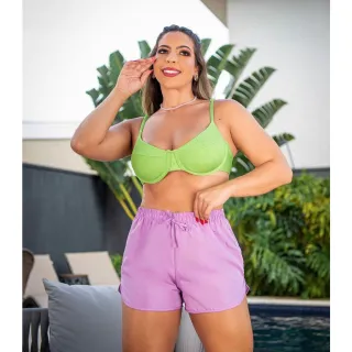 Moda Fitness Short Feminino Tactel para Academia Caminhada Crossfit - Verde neon