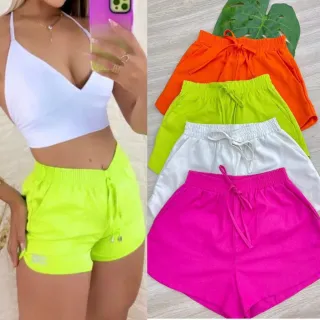 Moda Fitness Short Feminino Tactel para Academia Caminhada Crossfit - Verde neon