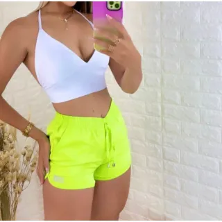 Moda Fitness Short Feminino Tactel para Academia Caminhada Crossfit - Verde neon