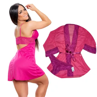 Camisola de renda luxo e robe: kit com calcinhas grátis - Branco