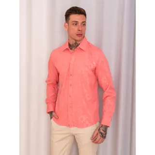 Slim Fit Camisa Social Masculina Abotoar Manga Longa Jacquard Floral - Cinza