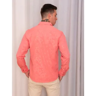 Slim Fit Camisa Social Masculina Abotoar Manga Longa Jacquard Floral - Cinza