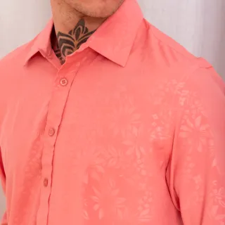 Slim Fit Camisa Social Masculina Abotoar Manga Longa Jacquard Floral - Cinza