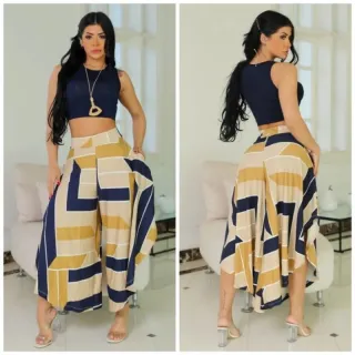 Pantacourt Estampada e Lisa - Tam. Único 38 ao 48 - Verde Militar