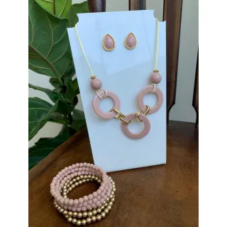 Moda Afro Feminino - Conjunto Triplo Colar Couro e Brincos Vintage Etnico - Mod 4