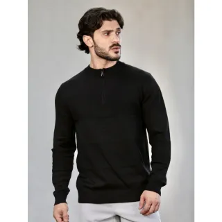 Inverno Masculino Manga Longa Suéter Meio Zíper Blusa - Azul Marinho