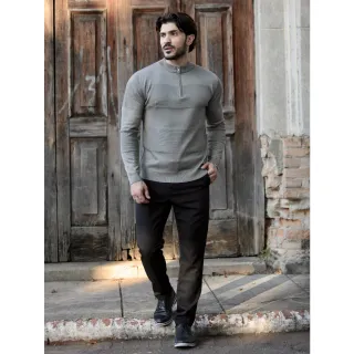 Inverno Masculino Manga Longa Suéter Meio Zíper Blusa - Azul Marinho