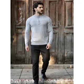 Inverno Masculino Manga Longa Suéter Meio Zíper Blusa - Azul Marinho