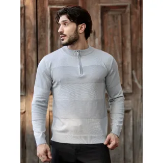 Inverno Masculino Manga Longa Suéter Meio Zíper Blusa - Azul Marinho