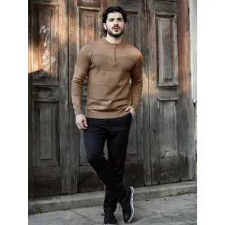 Inverno Masculino Manga Longa Suéter Meio Zíper Blusa - Azul Marinho