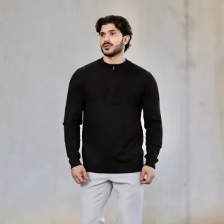 Inverno Masculino Manga Longa Suéter Meio Zíper Blusa - Azul Marinho
