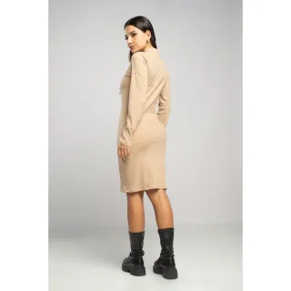 Vestido Conforto Tubinho Midi Gola Alta Manga Longa Canelada - Verde