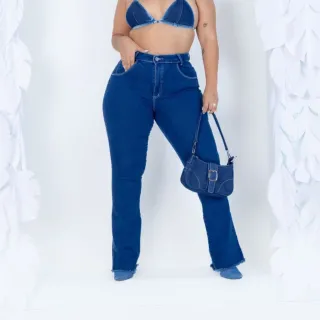 Calça Feminina Plus Size Jeans Premium Bailarina Flare Boca de Sino - 50