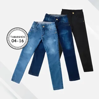 Moda Infantil: Calça Jeans Skinny Menina Juvenil 2-16 Anos - JEANS ESCURO