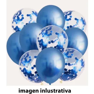 Kit com 10 Balões Metalizados e de Confetes Azul - Único
