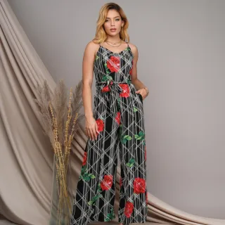 Macacão estampado feminino de alcinha em crepe toque de seda com pantalona - Azul