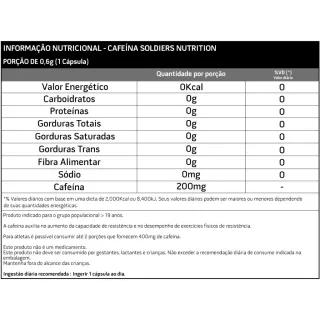 Soldiers Nutrition - Cafeína 200mg - Termogênico Puro - 60 Caps - Único