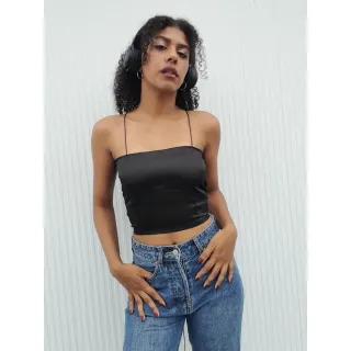 Cropped Faixa acetinado Top com costas nuas - Rosa