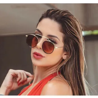 Óculos de Sol Feminino Redonda Metal Viale Original 2022 - DOURADO PRETO