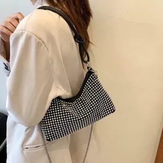 Promoção Bolsa Feminina Transversal Grande de Festa Balada Strass Brilho Presente WT-040 - Prata